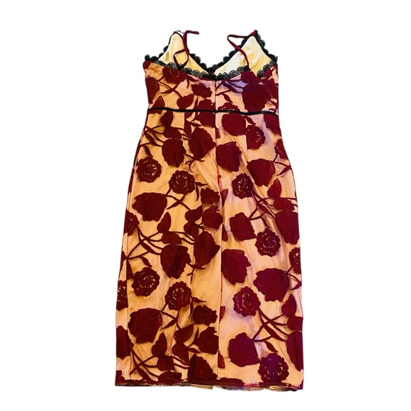 Lulus Alluring Dream Burgundy Floral Mesh Lace Trumpet Midi Dress Red - Picture 6 of 9